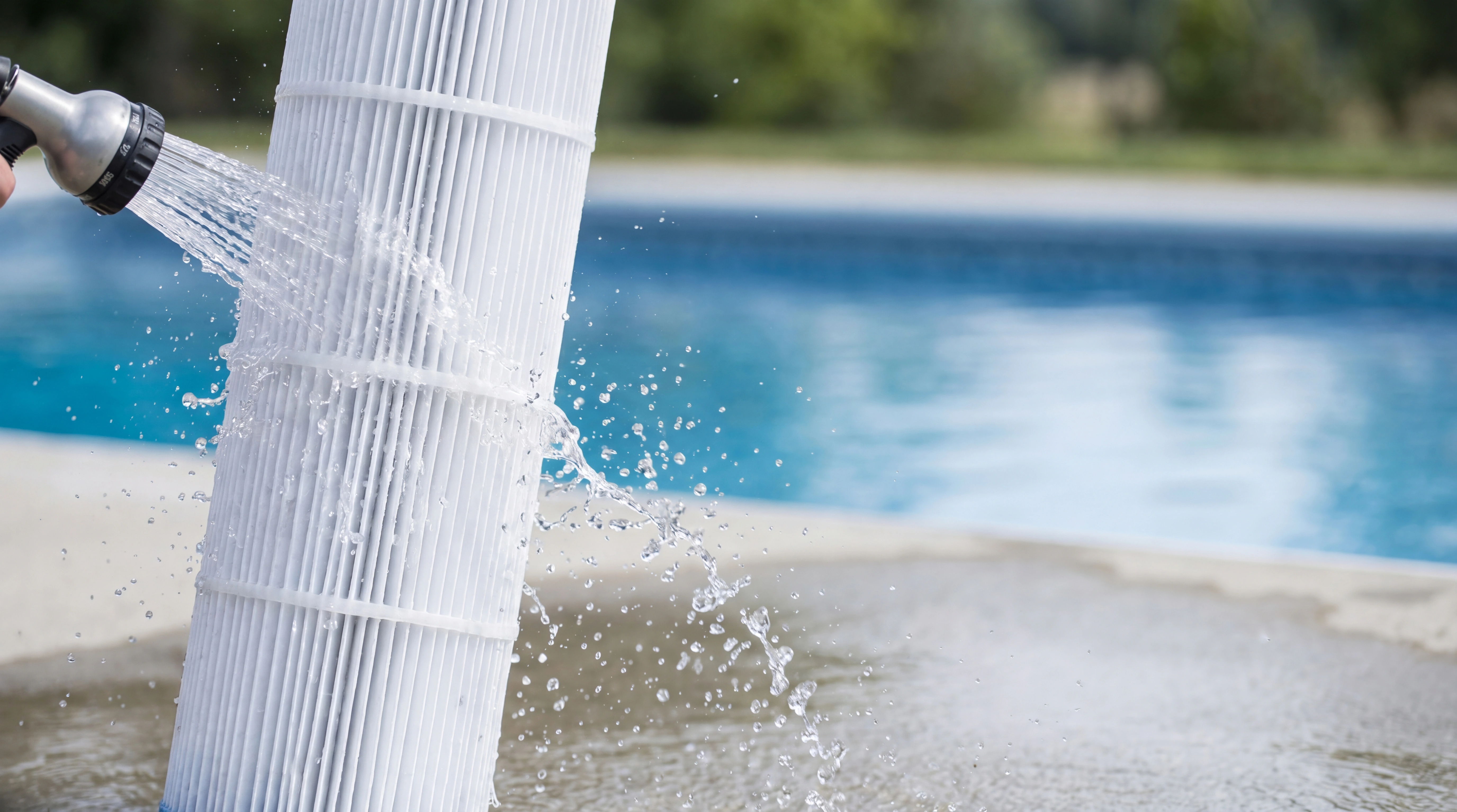 Pool filter maintenance and cleaning service in a residential pool setup